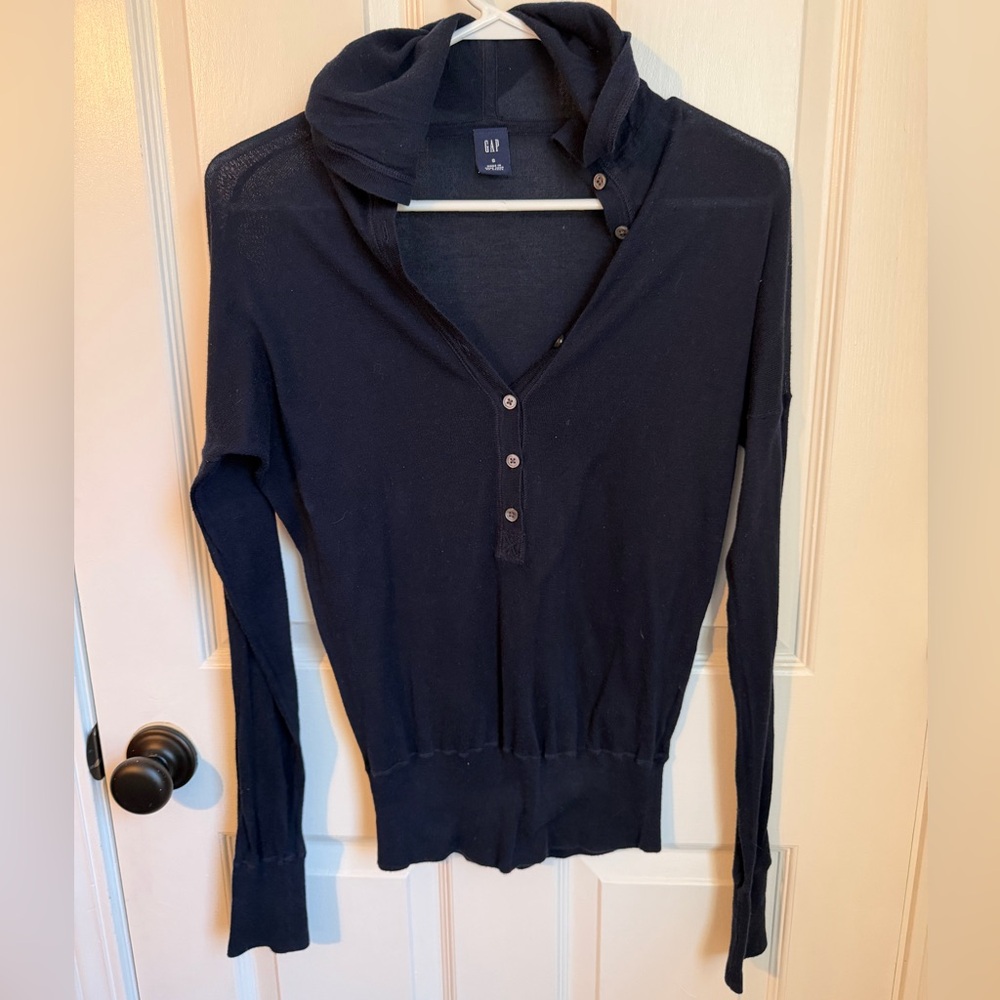GAP Women's Dark Blue Hooded Knit Lightweight Sweater Small